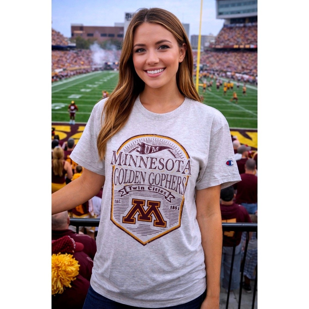 NWT Champion Minnesota Golden Gophers T-Shirt Unisex L Large Gray Graphic Tee